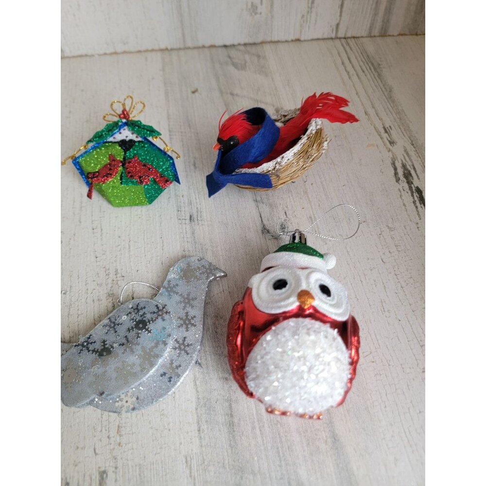 Red owl cardinal variety bird ornament Xmas‎ set glitter
